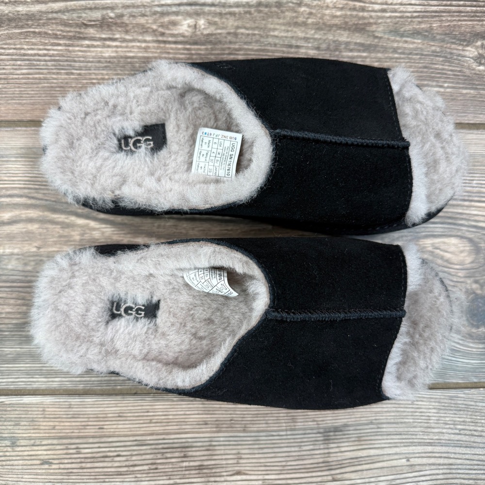 UGG Womens Size 6 Greenport Slide Slippers Black Suede Sheepskin NEW - Picture 3 of 7